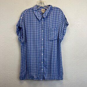 Como Vintage Women's Blue Plaid Short Sleeve Button Up Top Size Large